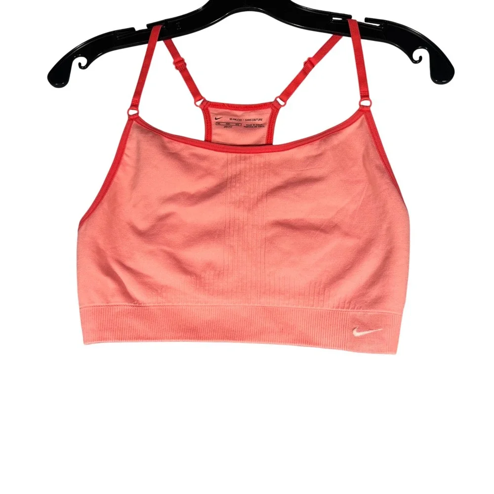 Nike Dri-FIT NWT Seamless Sports Bra Coral Pink Adjustable Straps Womens Sz M/L